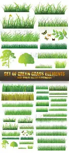 Set Of Green Grass Elements