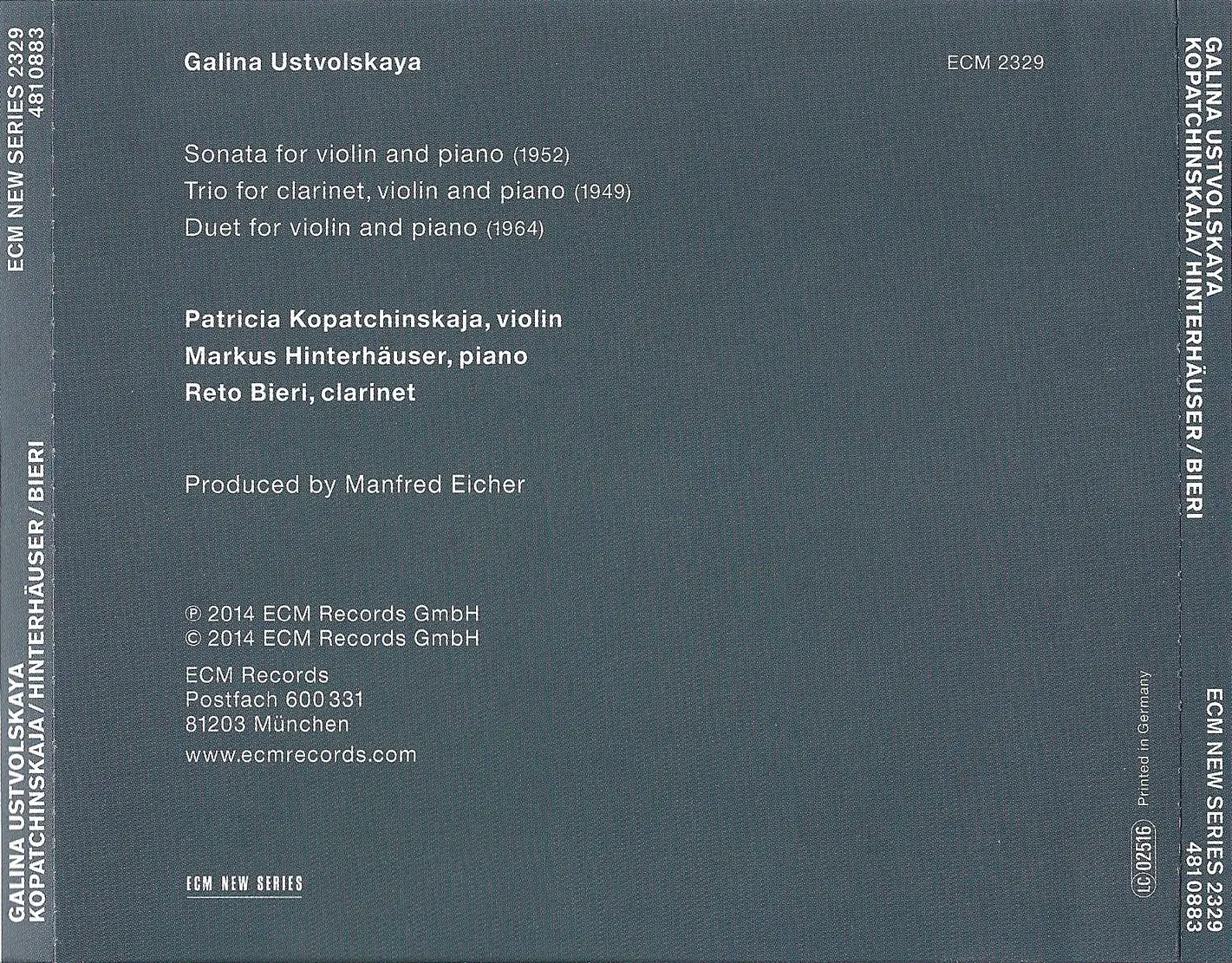 Galina Ustvolskaya - Kopatchinskaja, Hinterhauser, Bieri (2014) {ECM New Series 2329}