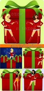 Santa Girl and gift box vector