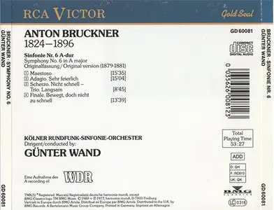 Anton Bruckner - Günter Wand / Kölner RSO - Symphony No.6 (1989) 
