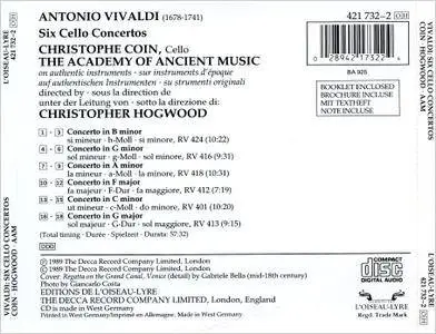 Christophe Coin, The Academy of Ancient Music, Christopher Hogwood - Antonio Vivaldi: 6 Cello Concertos (1989)