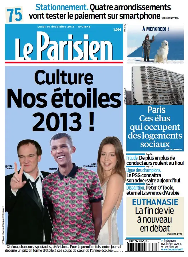 Le Parisien + Journal de Paris du Lundi 16 Décembre 2013