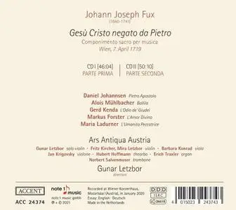 Gunar Letzbor, Ars Antiqua Austria - Johann Joseph Fux: Gesù Cristo Negato da Pietro (2021)