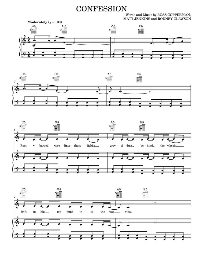 Confession - Florida Georgia Line (Piano-Vocal-Guitar)