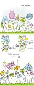Cute Summer Flower Cards Vector