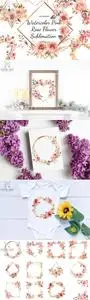 Watercolor Pink Rose Flower Frames