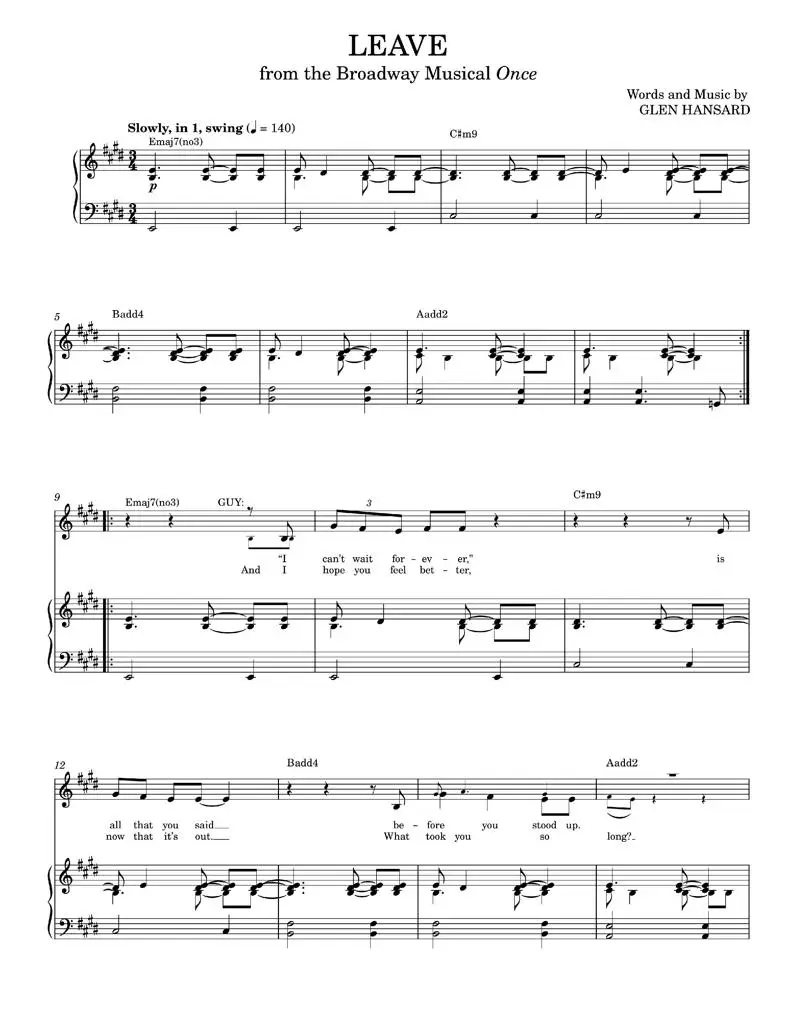Leave - Glen Hansard (Piano Vocal)