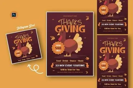 Blessings Thanksgiving Day Flyer Template D6NEL7E