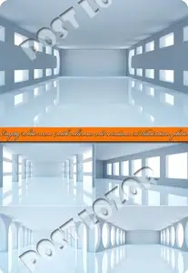 Empty white room with columns and windows 3d illustration photo