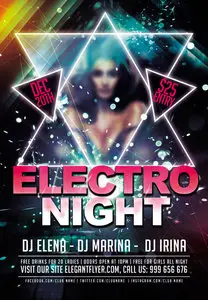 Electro Night Club flyer PSD Template Facebook Cover