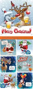 2015 Merry Christmas and happy holidays cartoon santa and reindeer vector