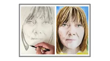 Draw And Paint A Watercolor Portrait Painting For Beginners.