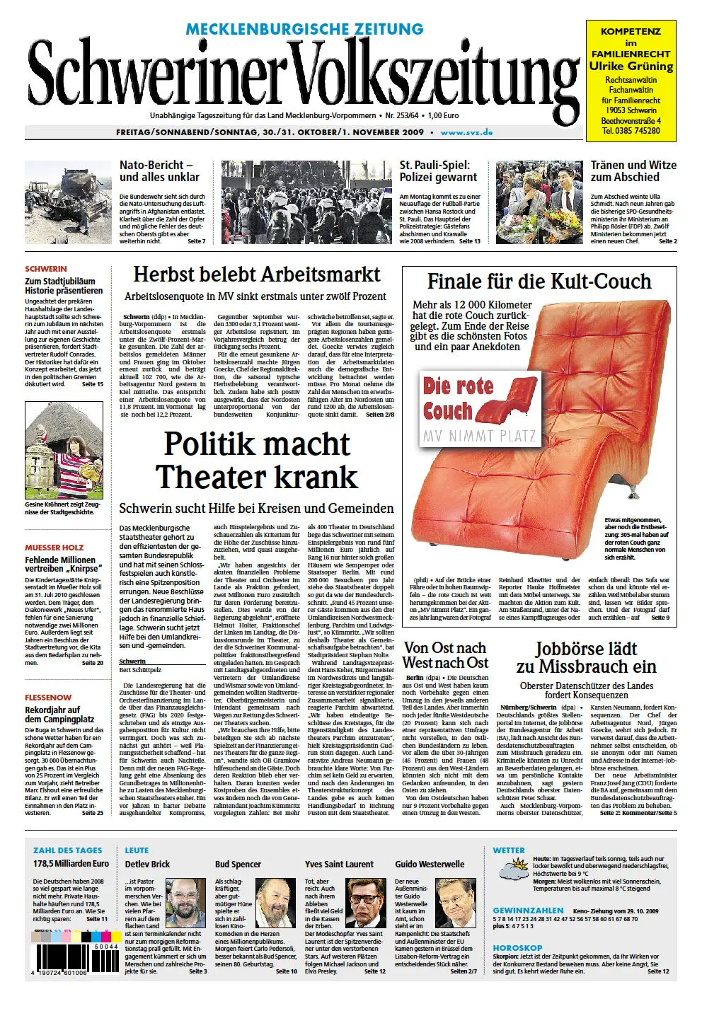 Schweriner Volkszeitung 30.10.2009 (Ausgabe Stadt Schwerin)