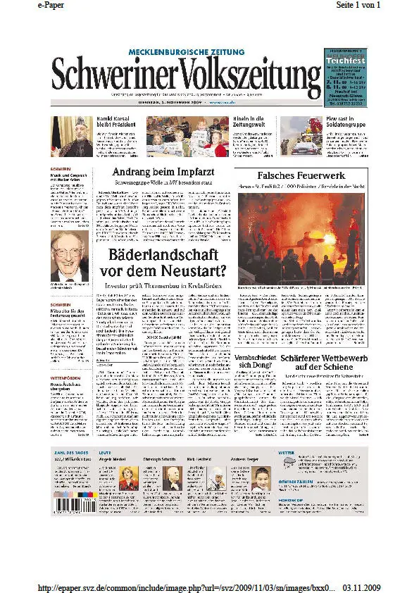 Schweriner Volkszeitung 03.11.2009 (Ausgabe Stadt Schwerin)