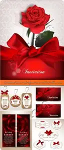 Invitational banner and elegant card with red ribbons vector