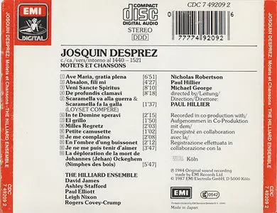 Josquin Desprez - The Hilliard Ensemble - Motets Et Chansons (1984, CD Reissue 1987)
