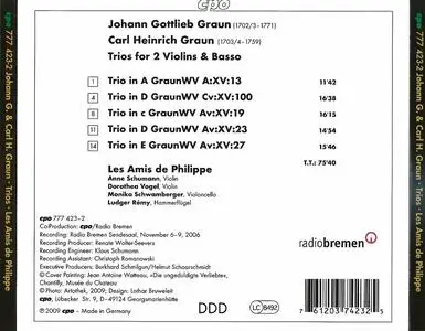 Les Amis de Philippe - Johann Gottlieb Graun, Carl Heinrich Graun: Trios for 2 Violins & Basso (2009)