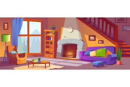 EE - Living Room with Fireplace Cartoon Background SPFCWW9