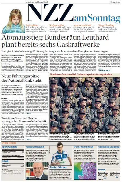 Neue Zürcher Zeitung vom Sonntag, 15. April 2012