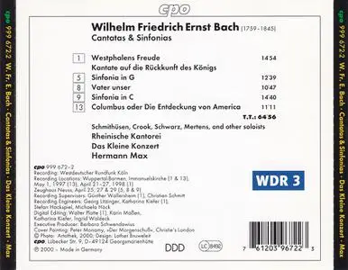 Hermann Max, Das Kleine Konzert - Wilhelm Friedrich Ernst Bach: Columbus; Cantatas & Symphonies (2000)