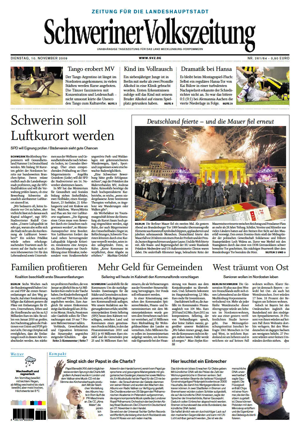 Schweriner Volkszeitung 09.11.2009 (Ausgabe Stadt Schwerin)