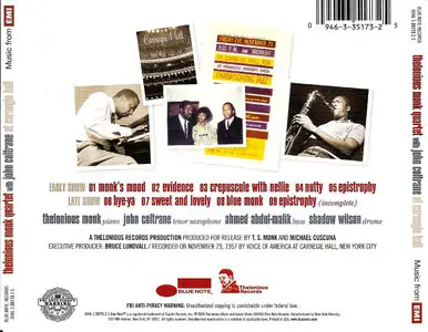 Thelonious Monk Quartet With John Coltrane - At Carnegie Hall (1957) {Blue Note} [Repost]