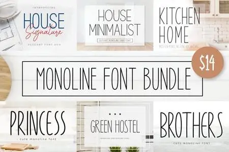 Monoline Font Bundle - 7 Premium Fonts