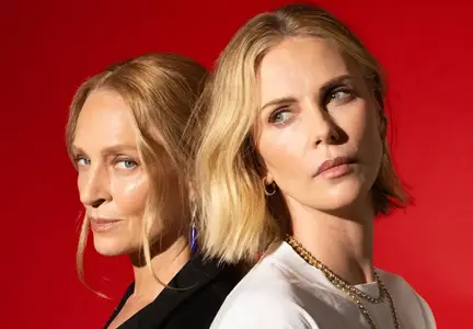 Uma Thurman & Charlize Theron by Thea Traff for The New York Times