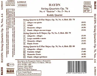 Kodály Quartet - Joseph Haydn: String Quartets Op. 76 Nos. 4-6 (1991)