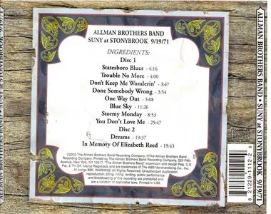 The Allman Brothers Band - S.U.N.Y. at Stonybrook: Stonybrook, NY 9/19/71 (2003)