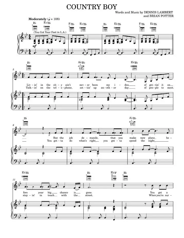 Country Boy (You Got Your Feet In L.A.) - Glen Campbell (Piano-Vocal-Guitar)