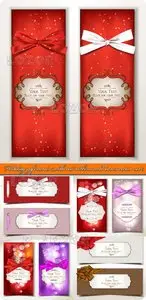 Holiday gift cards with red ribbons and bows vector set 3