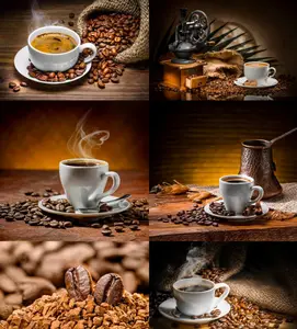 Fragrant coffee in cup and coffee grains