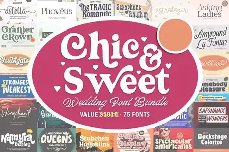 Chic & Sweet Wedding Font Bundle - 75 Premium Fonts