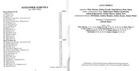Agricola - Missa Malheur me bat, Missa In minen sin - A:N:S Chorus & János Bali (2001) {Hungaroton Classic HCD32011}