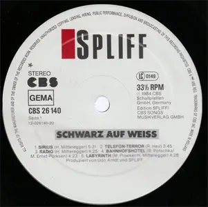 Spliff - Schwarz Auf Weiss (CBS 26140) (GER 1984) (Vinyl 24-96 & 16-44.1)
