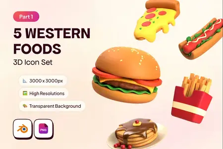 EE - Western Foods 3D Icon Set  Part 1 5D66LLA