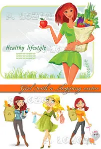 Girl with a shopping vector 