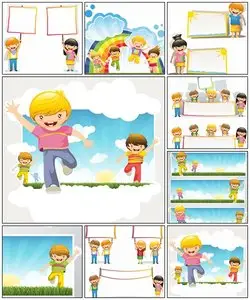 Vector Set - Happy Kids with Banners