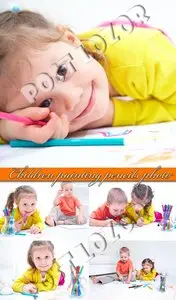 Children painting pencils photo