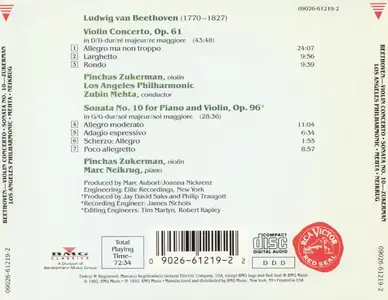 Pinchas Zukerman, Marc Neikrug, Zubin Mehta - Beethoven: Violin Concerto, Violin Sonata No. 10 (1992)