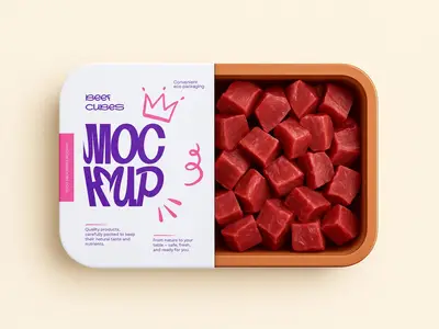 Beef Cubes Plastic Food Tray Packaging Mockup 1673633259