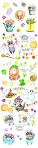 Spring garden, animals and celebration watercolor illustrations