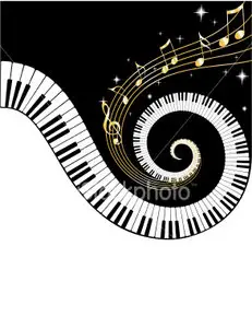 Vector Piano Keys and golden Notes