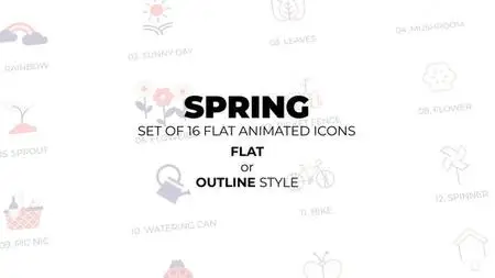 Spring - Set of 16 Animated Icons Flat or Outline style 51006483