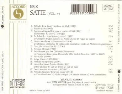 Erik Satie - Œuvres Pour Piano (vol.4) - Jean-Joël Barbier (1990)