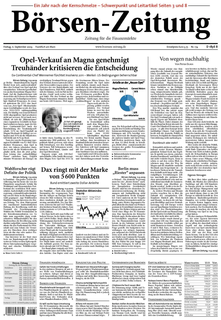 Boersenzeitung vom 11. September 2009