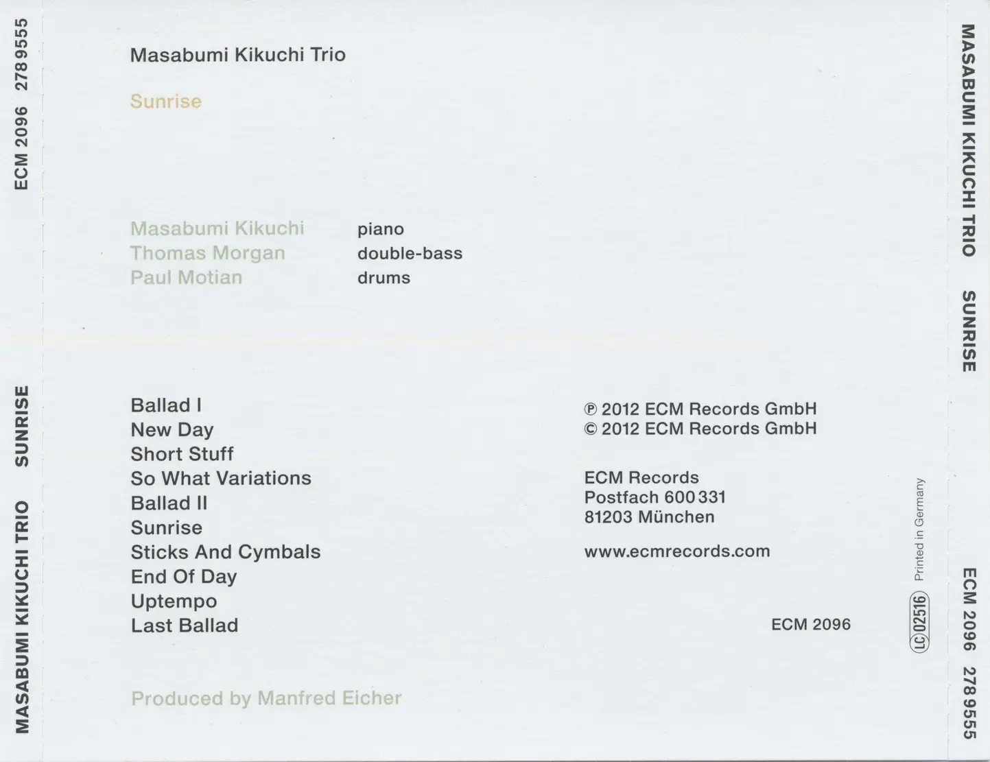 Masabumi Kikuchi Trio - Sunrise (2012) {ECM 2096}