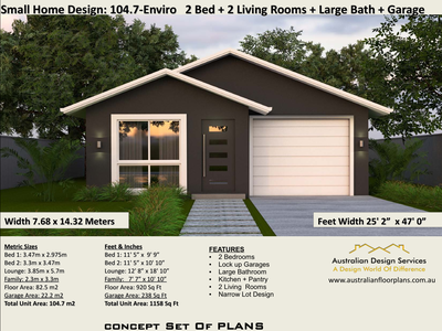 2 Bedroom Granny Pod House Plan - Small Home with Garage - Accessory dwelling unit