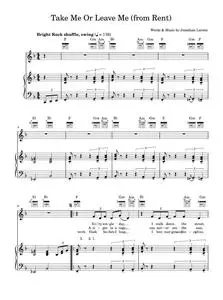 Take Me Or Leave Me - Jonathan Larson, Rent Musical (Piano-Vocal-Guitar (Piano Accompaniment))